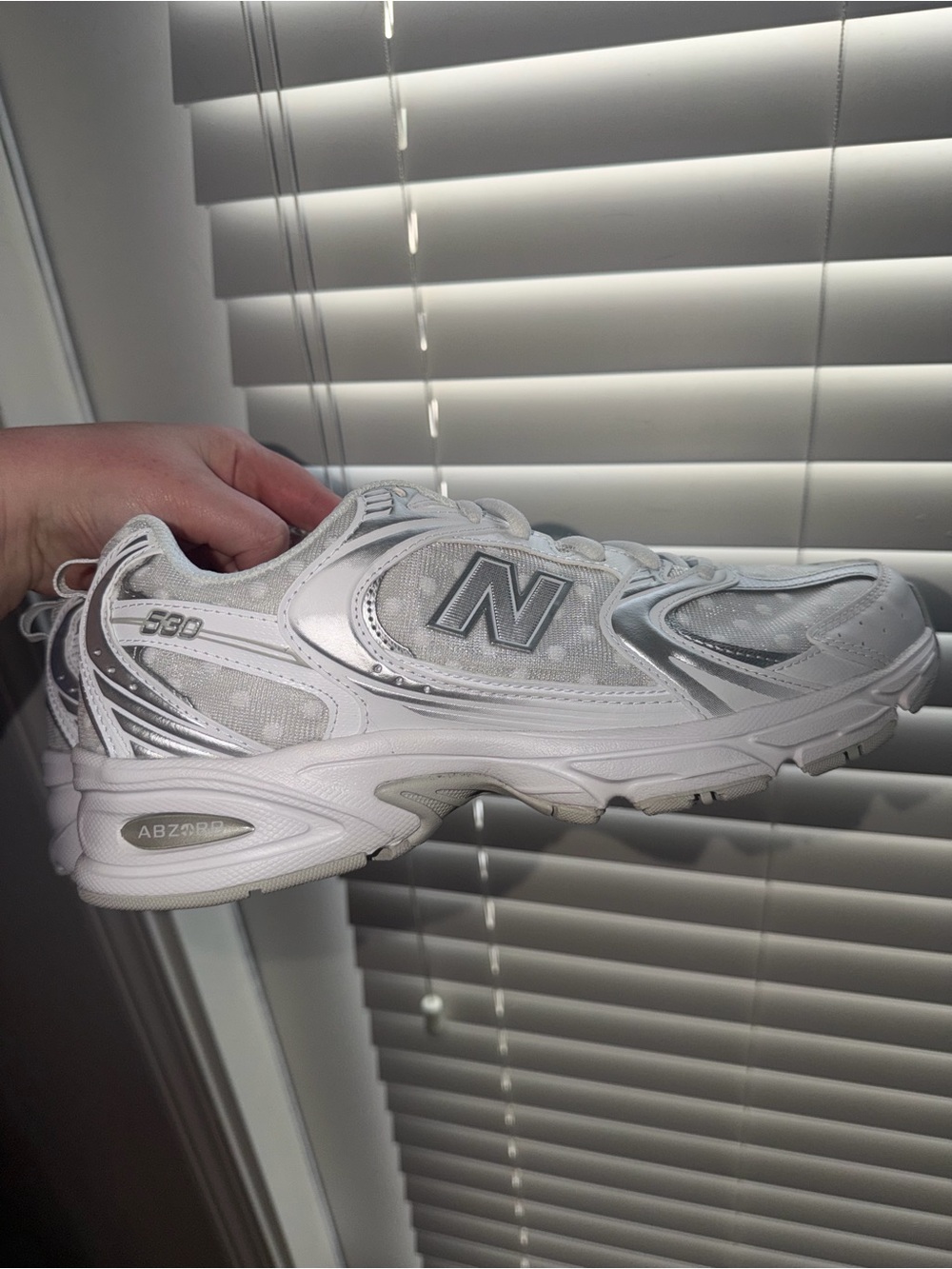 New Balance 550 White and Silver Athletic Sneakers - Picture 2 of 4